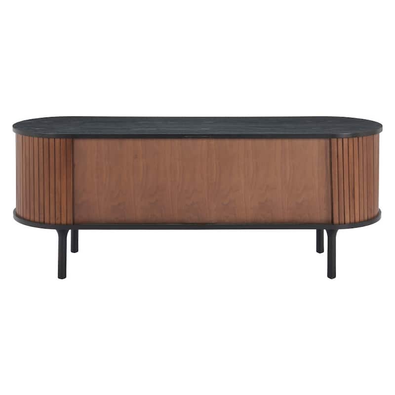 HomeRoots 60" Black And Walnut Wood Ribbed Texture Sideboard with Two Sliding Doors - 60.00 in. x 22.80 in. x 18.00 in.
