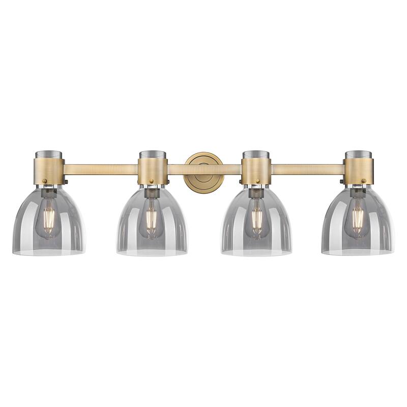 Innovations Lighting Downtown Urban - Lawton Bell - 4 Light 34" Wall-Mounted Bath Vanity Light - Brushed Brass, Light Smoke