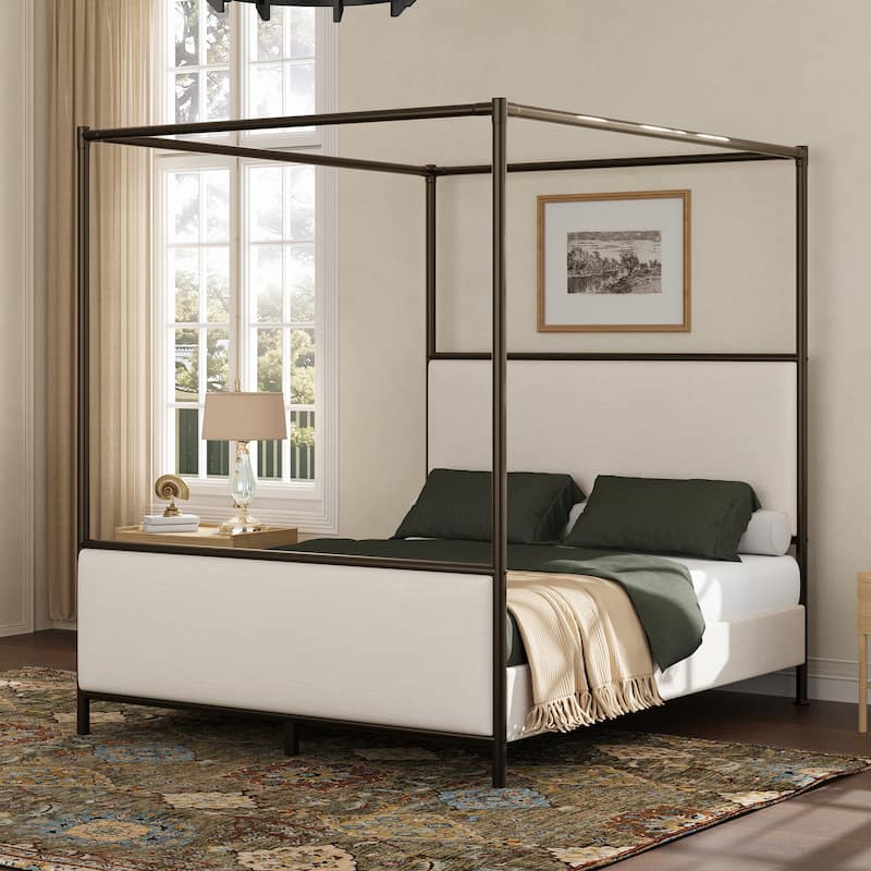 Christopher Knight Home - Alice Modern PU Upholstered King Canopy Bed Frame with Iron Legs - Queen