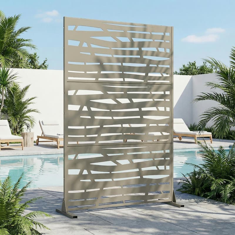 Jungle Metal Privacy Screen Panel Free Standing - Olive Green - 72*47