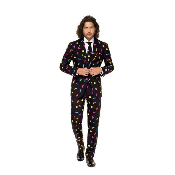 Black and Blue Tetris Men Adult Suit - Small