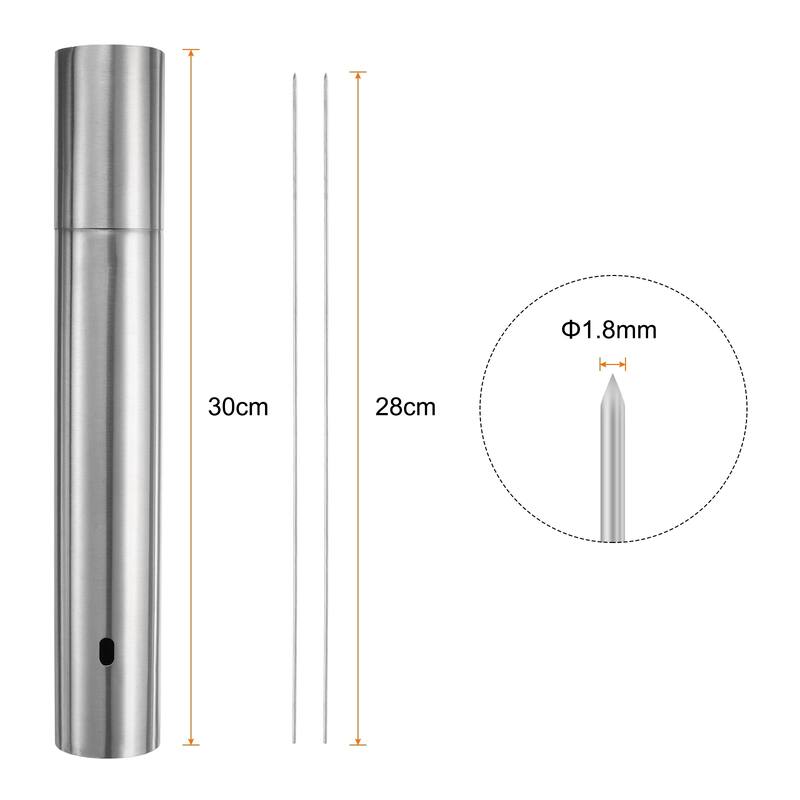 100pcs Kebob Skewers 30cm x 5cm Round Sticks with Tube Storage - 30cm x 5cm - Silver