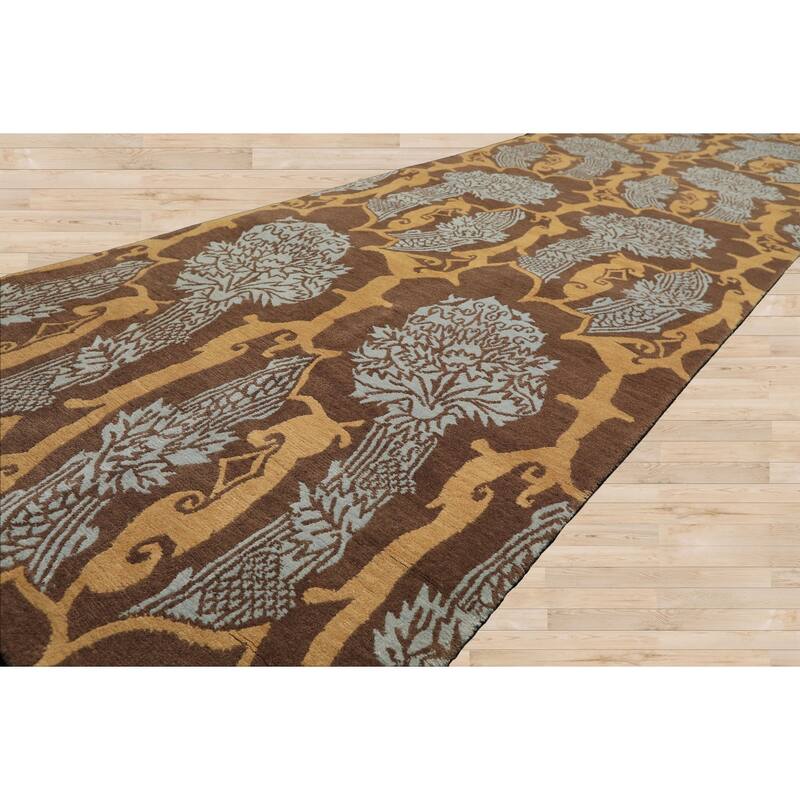 3x10 Tibetano Runner Hand Knotted Wool Brown Tibetan Arts & Crafts Rug - 3' x 10'