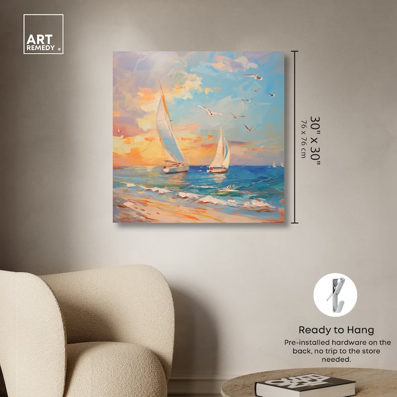 Art Remedy Sailboats In The Sunset Gallery Wrapped Sailing 1 Piece Canvas Wall Art