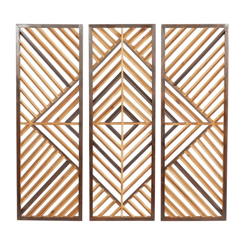 Wood Geometric Slatted Wood Design Wall Decor - Set of 3 Brown - Roche River Decor