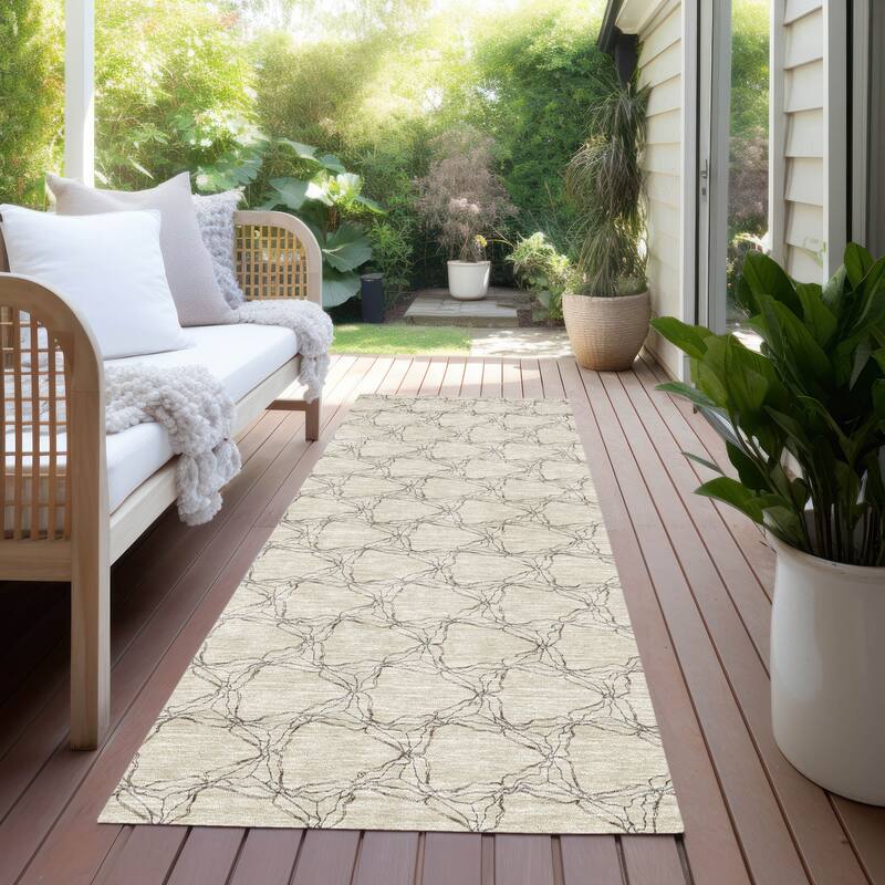 Machine Washable Indoor/ Outdoor Abstract Trellis Chantille Rug - Beige - 2'3" x 7'6"