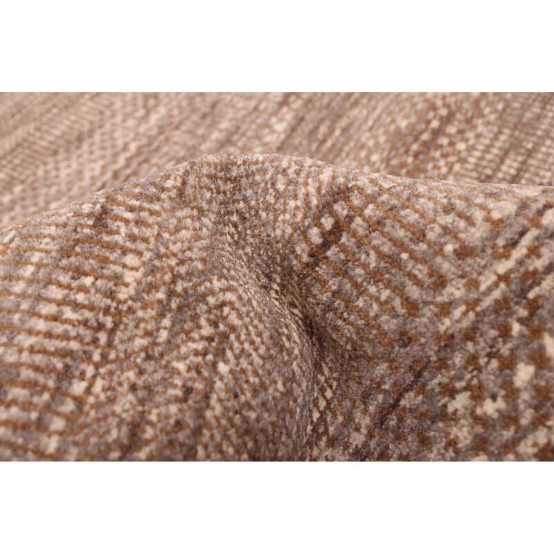 ECARPETGALLERY Hand-knotted Finest Silk Shadow Brown, Taupe Wool Rug - 7'10 x 10'0