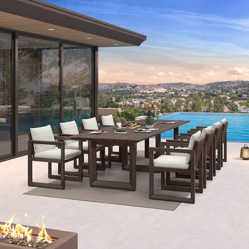 PURPLE LEAF Caesar Outdoor Dining Set Aluminum Luxury Patio Furniture with Olifen Removable Thick Cushion and Pillow-Bronze - 9-Piece（330）