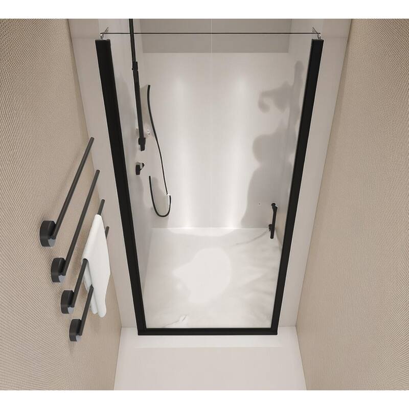 Pivot Shower Door 24/28/34 x 72 in., 6mm Tempered Glass, Matte Black Half Frame, Explosion-Proof Safety Film