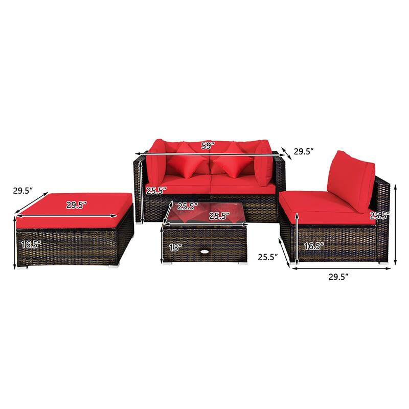 Costway 5PCS Outdoor Patio Rattan Furniture Set Sectional Conversation - See Description