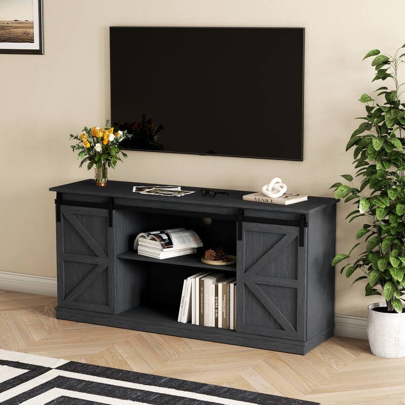 Farmhouse TV Stand for up to 60" with Sliding Barn Door