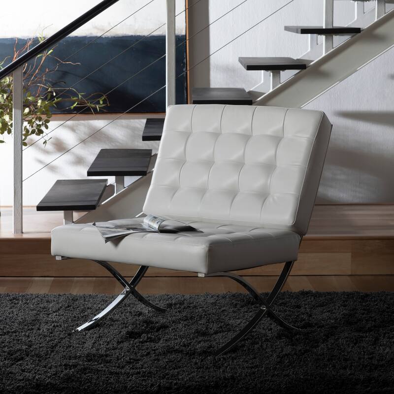 Attriom Bonded Leather and Metal Armless Mid Century Accent Chair - 30.25 x 26 x 34.75"