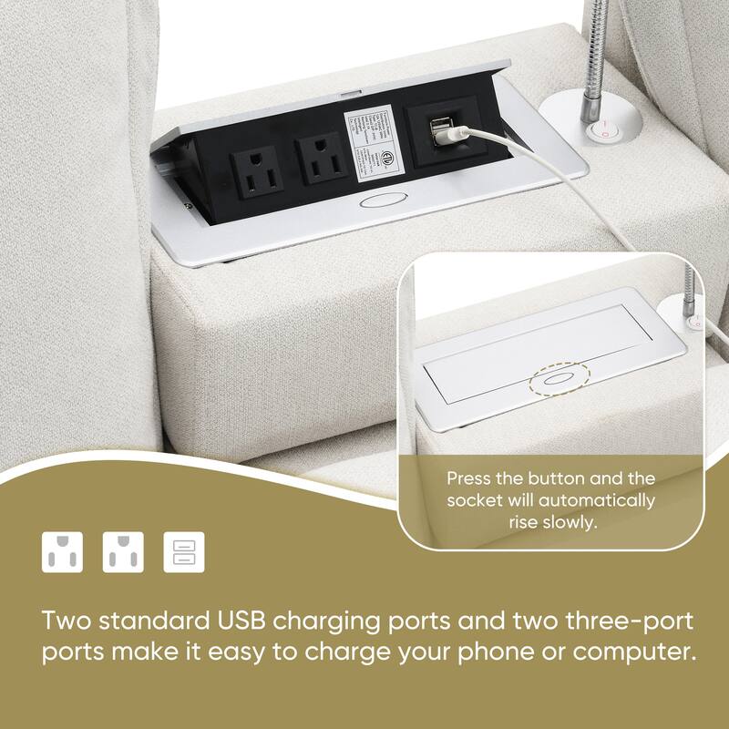 Cloud Sectional Sofa wConsole, USB, Reading Light, Cup Holder, Ottoman