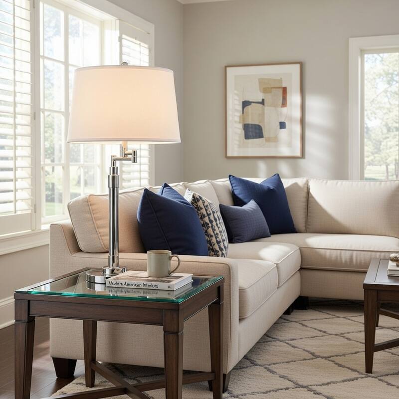 31 Inch Table Lamp Set of 2, Empire Fabric Shade, Modern Nickel Base