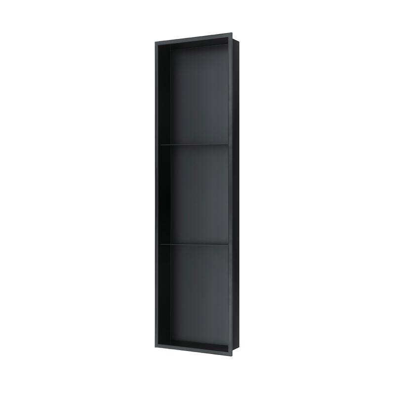 8-in x 36-in Ultra-thin Frame Recessed 3-Section Stainless Steel Shower Niche Matte Black