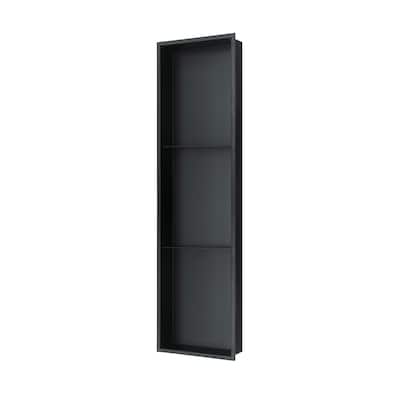 8-in x 36-in Ultra-thin Frame Recessed 3-Section Stainless Steel Shower Niche Matte Black