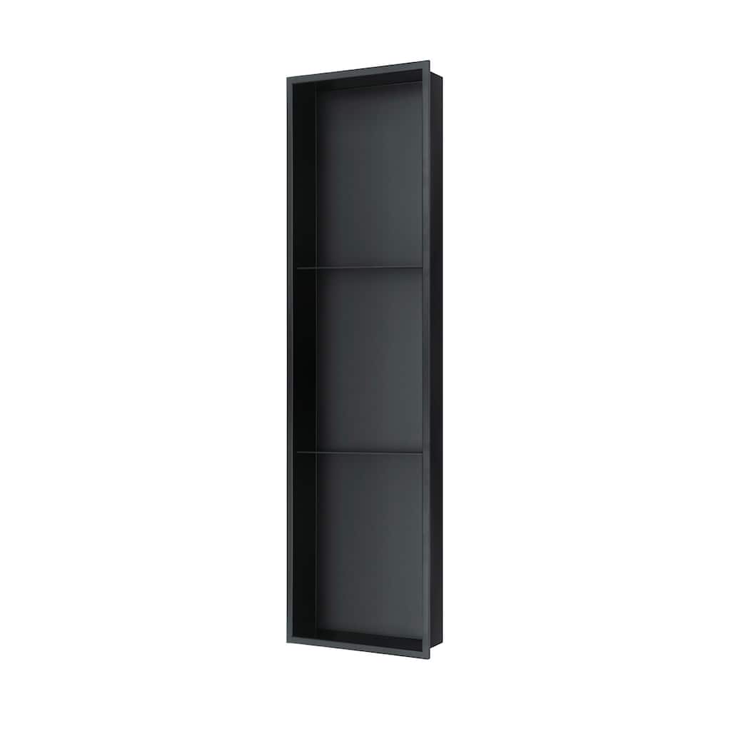 8-in x 36-in Ultra-thin Frame Recessed 3-Section Stainless Steel Shower Niche Matte Black