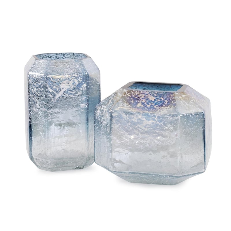 Allan Andrews Arctic Blue Contemporary Geometric Glass Vase