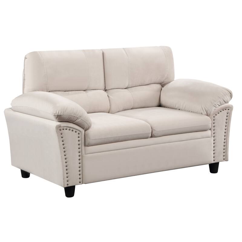 Mid-century Modern Upholstered Velvet Sofa Set with Armchair, Loveseat, 3-Seater Sofa - 2-Seater - Beige