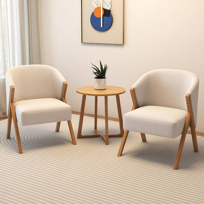 24" Round End Table, Mid Century Modern Solid Wood Sofa Side Table with V-Shaped Legs, Small Coffee Table for Small Space