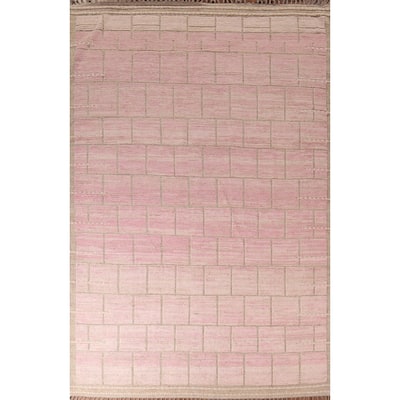 Pink Moroccan Area Rug Handmade Wool Carpet - 9'0"x 12'6"