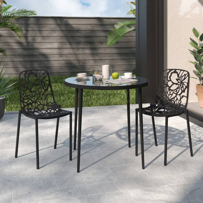 Devon Aluminum Outdoor Dining Side Chair with UV Resistant and Cuout Backrest for Indoor or Outdoor Set of 2