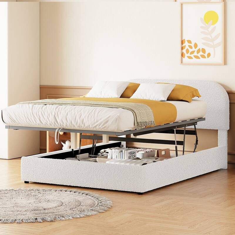 Teddy Fleece Full Size Upholstered Platform Bed with Hydraulic Storage System
