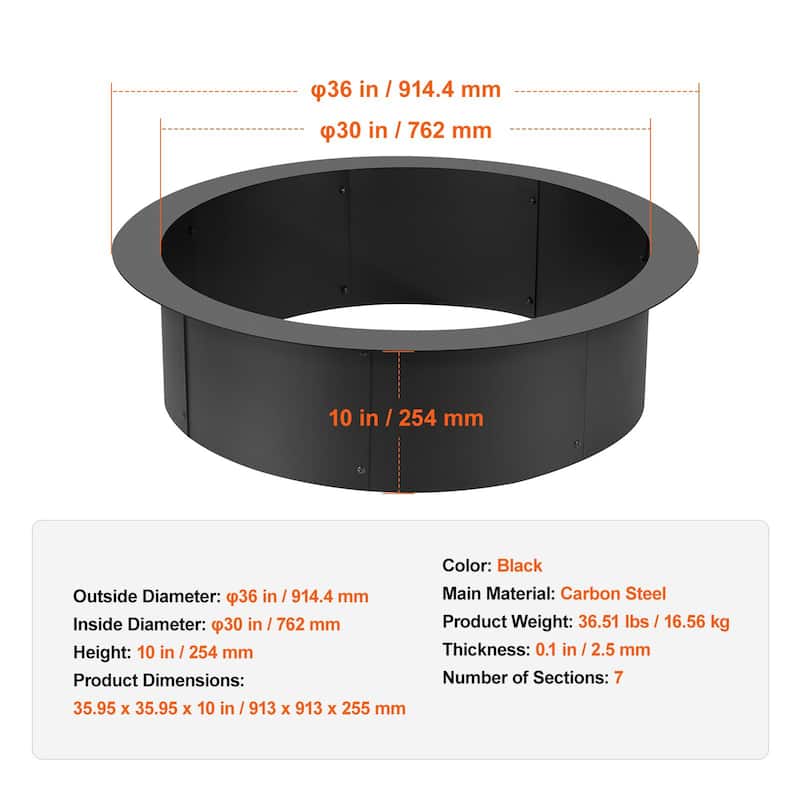 Black Carbon Steel Round Ring Fire Pit Perfect for Outdoor Special Events or Holiday Gatherings