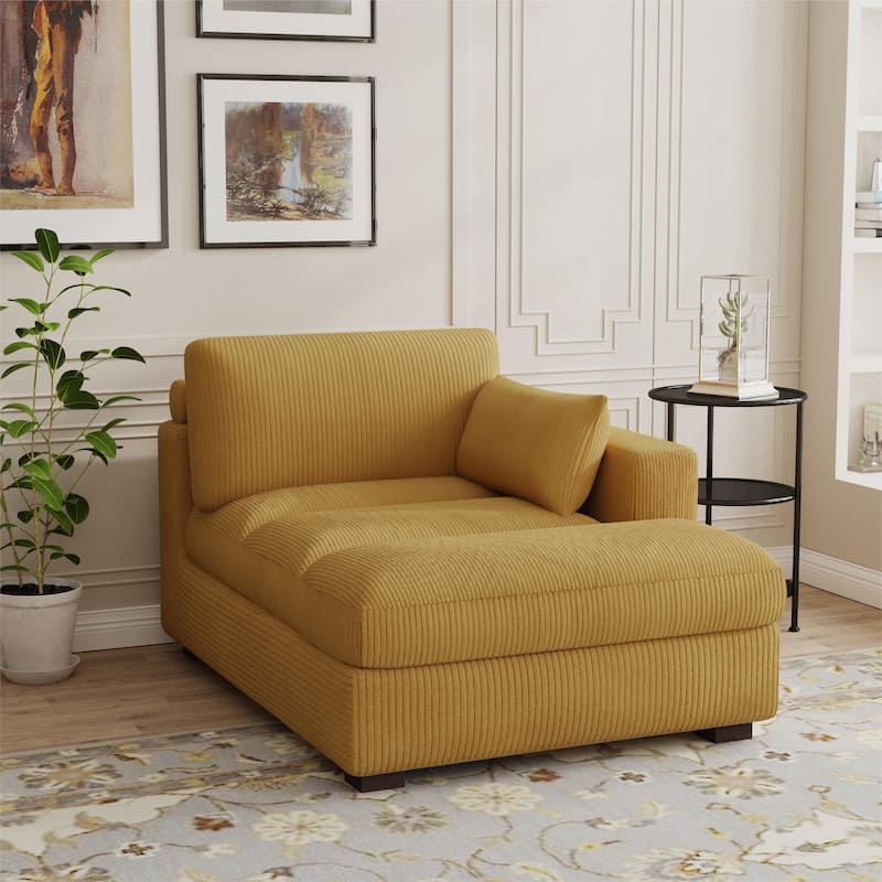 Modern Corduroy L-Shaped Sofa Chaise Lounge Couch - Orange/Right - Right Facing