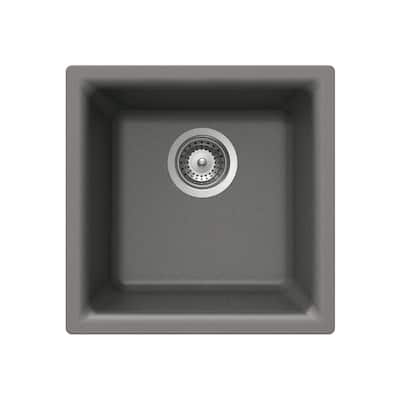 Houzer Quartztone 16 inch Slate Granite Composite Dual Mount Topmount or Undermount Single Bowl Bar Sink