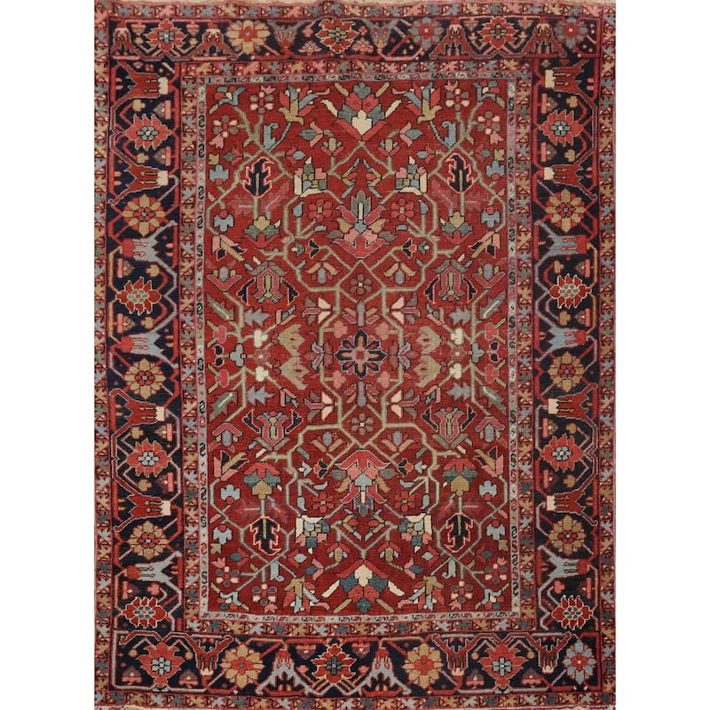 Hand Knotted Oriental 100% Wool Carpet Traditional Geometric Oranges & Rust Heriz (serapi) Area Rug - 6' 3'' X 5' 0''