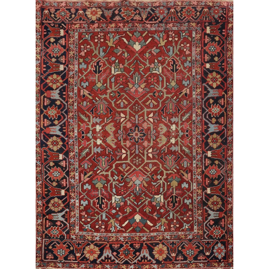 Hand Knotted Oriental 100% Wool Carpet Traditional Geometric Oranges & Rust Heriz (serapi) Area Rug - 6' 3'' X 5' 0''