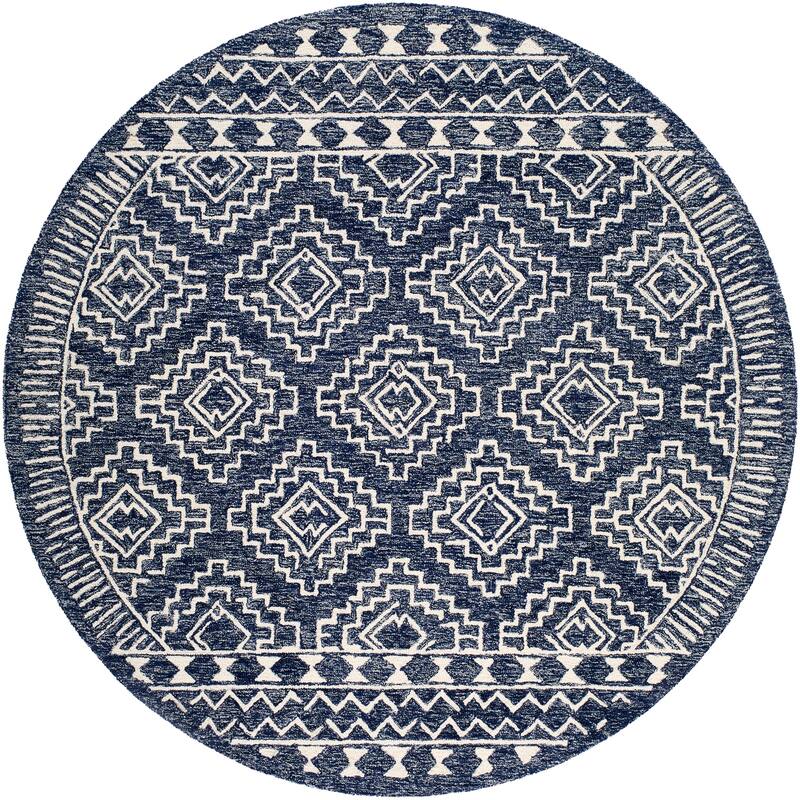 Livabliss Bohemian & Eclectic Granada Tribal Area Rug - 6' x 6' Round - Navy