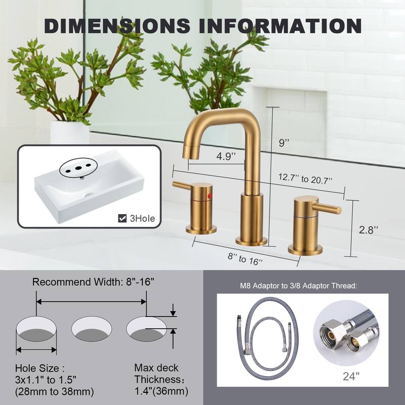 WOWOW 8 in. Widespread Double Handle Bathroom Faucet with Pop-Up Drain