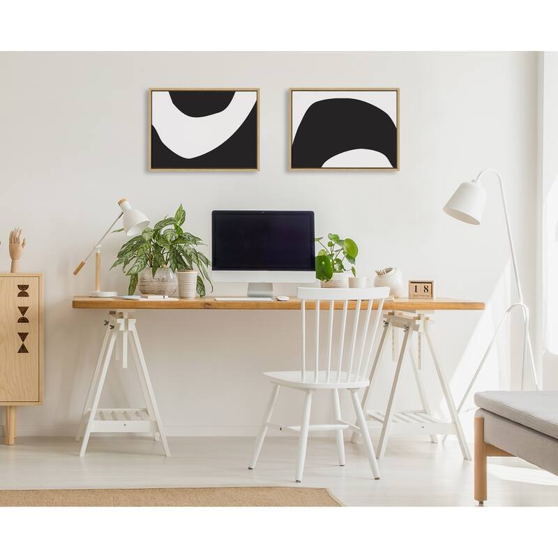 Kate and Laurel Sylvie Minimal Modern Organic Abstract 1 and 2 Black and White Frame Canvas Art Set by The Creative Bunch Studio