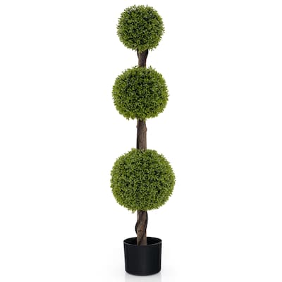 Gymax 4 FT Artificial Boxwood Topiary Ball Tree w/ Weighted Pot Faux