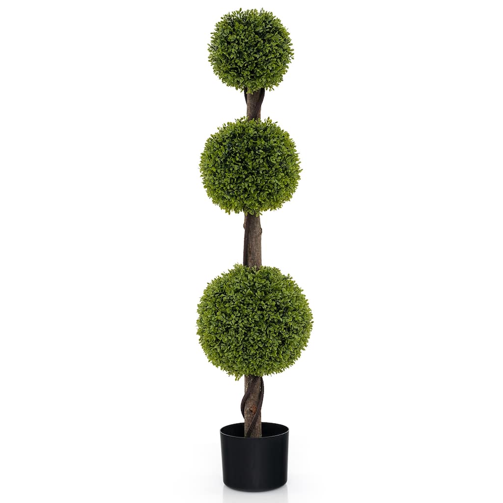 Gymax 4 FT Artificial Boxwood Topiary Ball Tree w/ Weighted Pot Faux