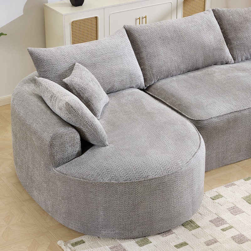Curved Chenille Sectional Sofa Boneless Sofa Leisure Couch for Living Room, Grey