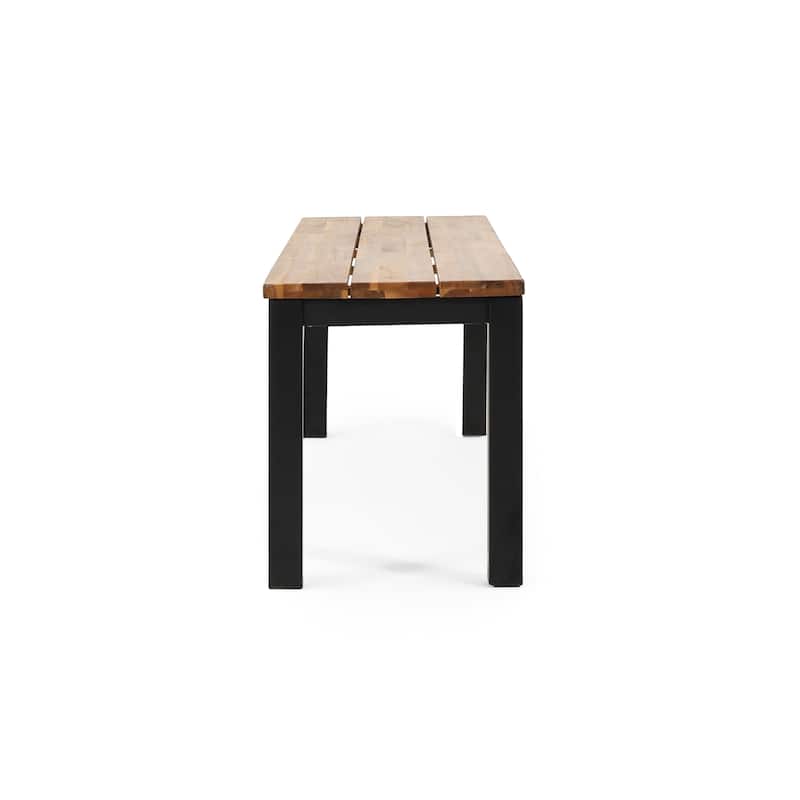Lindsey Acacia Wood and Iron Outdoor Dining Bench by Christopher Knight Home