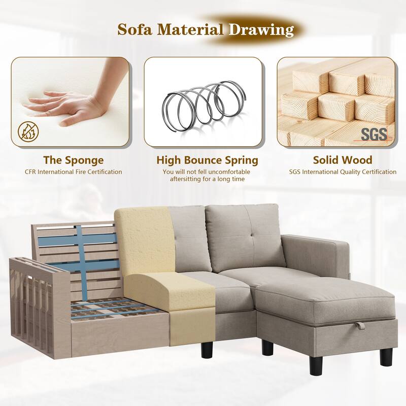 Futzca Modern L-shaped Convertible Sectional Sofa w/ Reversible Chaise