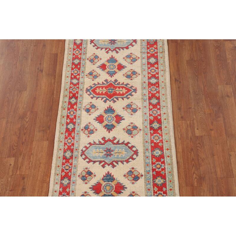 Geometric Kazak Oriental Runner Rug Handmade Wool Carpet - 2'3" x 6'0"