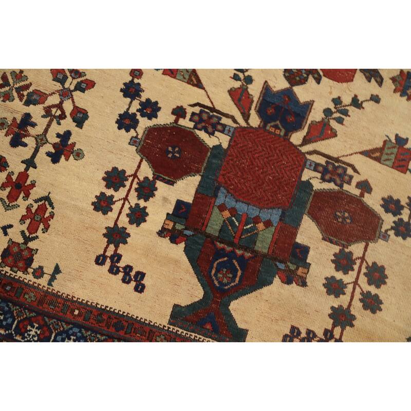 Hand Knotted Oriental 100% Wool Carpet Traditional Geometric Beige & Ivories Sirjan Area Rug - 6' 11'' X 5' 1''