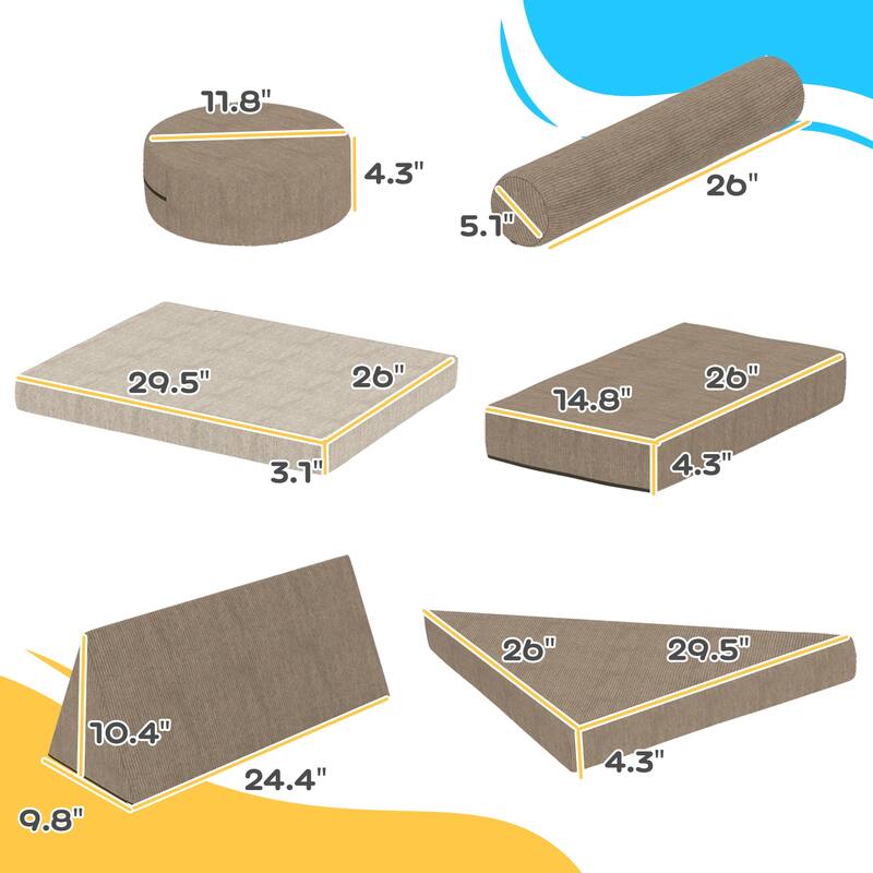 12-Piece Toddler Soft Play Set Over 18 Months Stackable Foam Blocks Velvet Foam Creative Imaginative Play Khaki