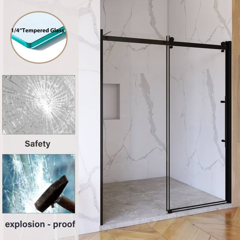 60'' x 72'' Single Sliding Frameless Shower Door in Matte Black - 60'' x 0.25'' x 72''