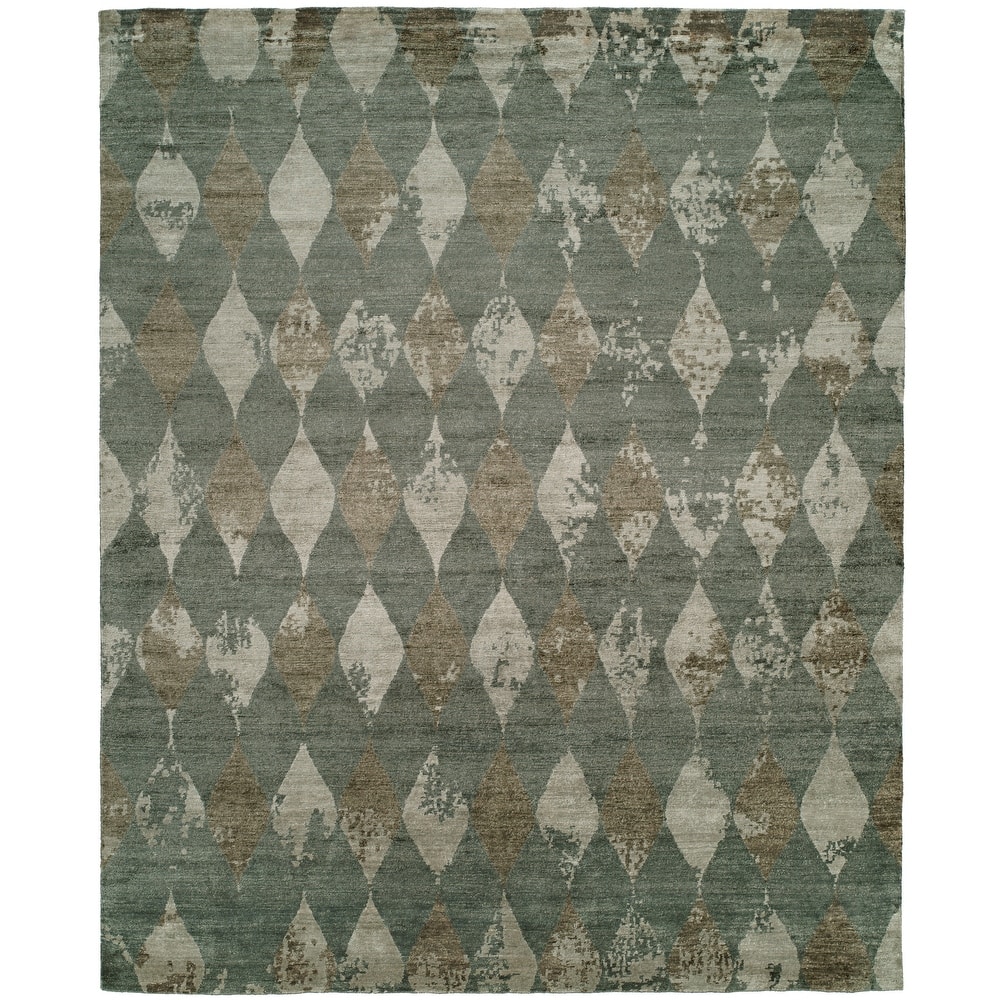 Modern Grey Hand-Knotted Viscose Area Rug