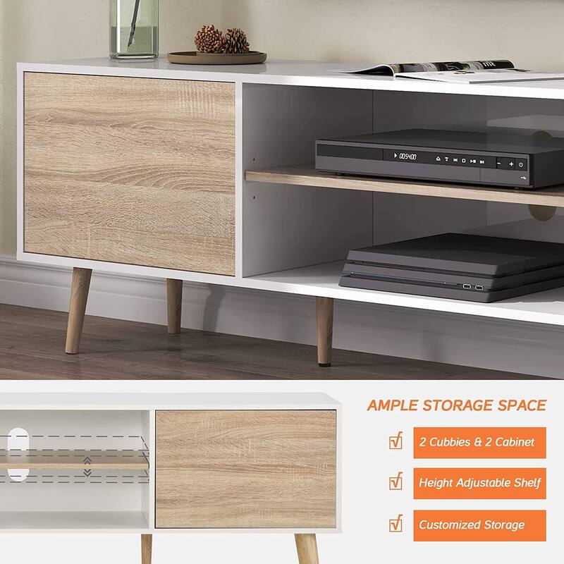 TV Stand for 60 inch TV Entertainment Center,White & Oak-53 inch