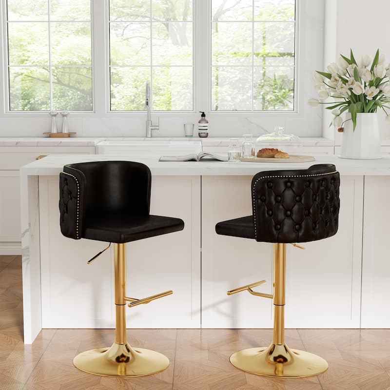 Swivel Bar Stools Set of 2, Modern PU Bar Stools with Backs - Counter Height - Black