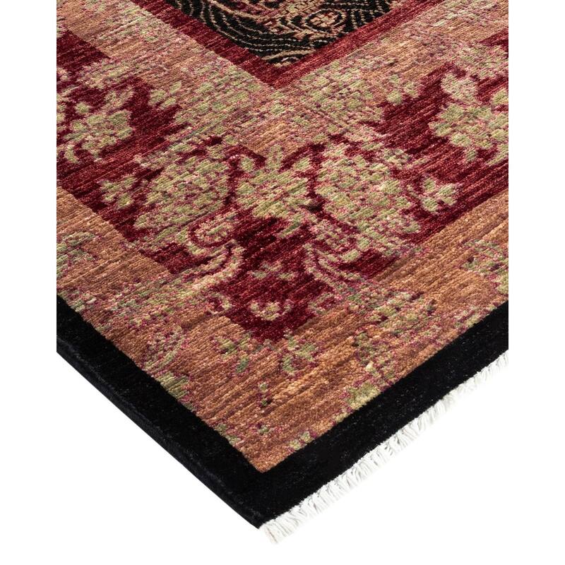 Overton Hand Knotted Wool Vintage Inspired Modern Contemporary Suzani Black Area Rug - 4' 7" x 6' 2"