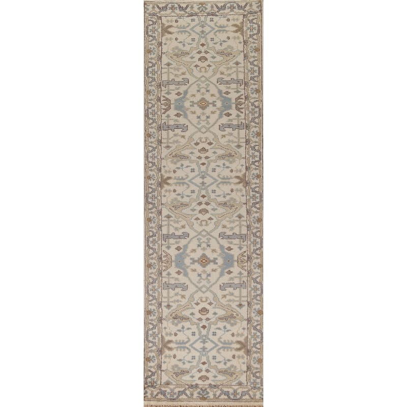 Beige / Ivory Oushak Oriental Runner Rug Handmade Wool Carpet - 2'6"x 11'8"
