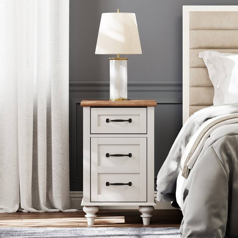 End Table with Charging Station, Side Table with Storage, 2 Power outlets & 2 USB Ports for Living Room